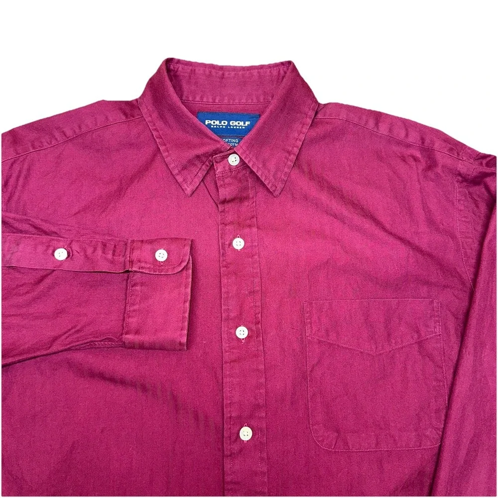 Vintage 90's Polo Golf Ralph Lauren Red Cotton Long Sleeve‎ Button Down Men's M